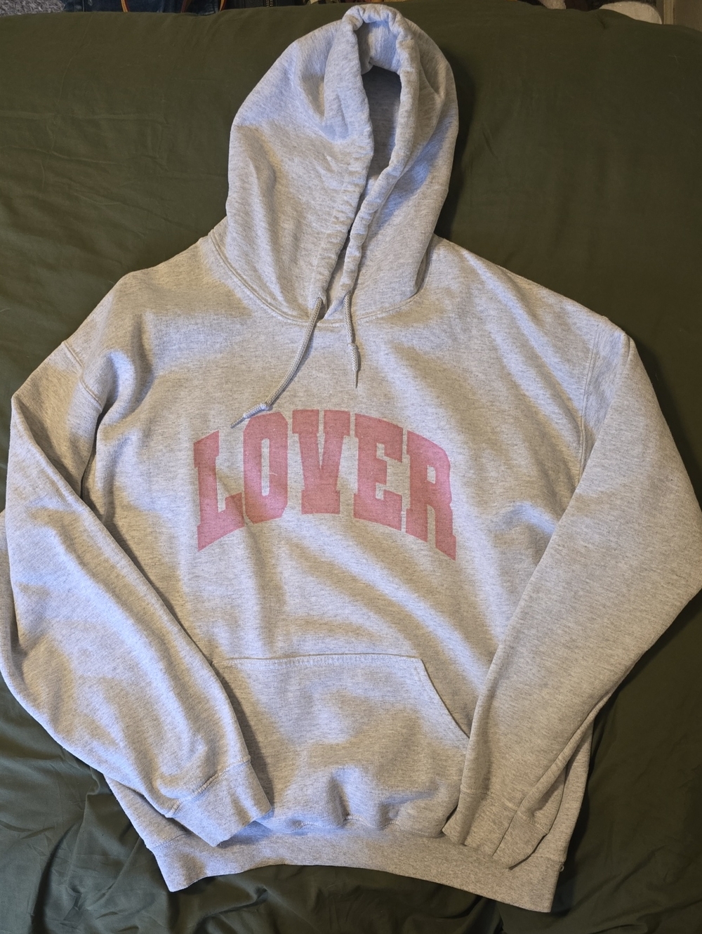 Source Unknown Gray Hoodie with Pink "LOVER" Graphic